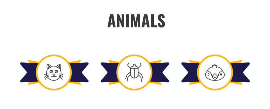 animals outline icon set. thin line cat, beetle, sparrow icons. editable vector