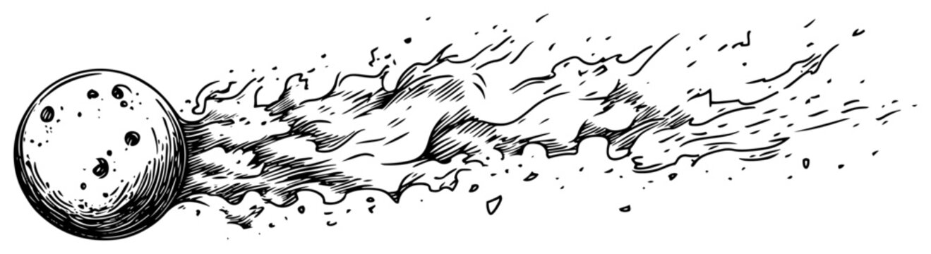 Comet or meteor falling through space with fire tail in artistic engraving style