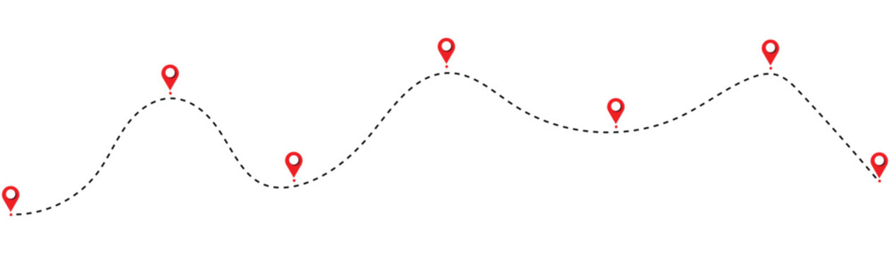 Route icon between 7 points. Dotted path with location points icon. isolated on white background. Travel vector icon. Vector illustration. pointer map design vector