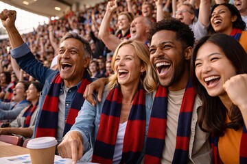 Obraz premium Happy Sports Fans Cheering Together