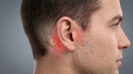 Fototapeta premium Ear Infection And Inner Ear Anatomy Pain In Male Side Profile
