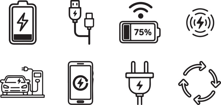 Phone battery charging level icon set Vector