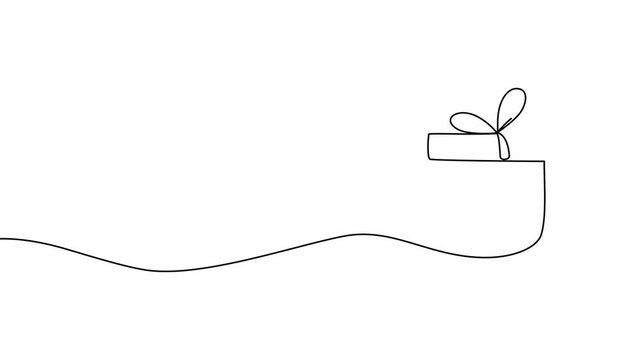 Continuous one line gift design box vector illustration art drawing ribbon. Gift box birthday icon isolated abstract present valentine paper delivery concept doodle wedding open love fashion happy