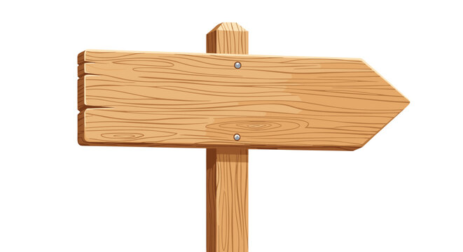 Blank wooden directional signpost pointing to the right with a rustic wood grain texture against a plain white background for navigation.