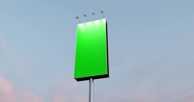 vertical green screen billboard against twilight sky 3D render