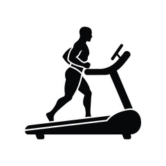 Fototapeta premium Silhouette man running on treadmill during cardio workout in gym with clean background