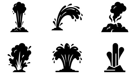 Explosion and Water Splash Icons Set, Dynamic Burst and Liquid Spray Vector Graphics, Impact and Energy Symbols for Design Projects © MD