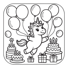 Fototapeta premium Unicorn bold and easy coloring page. Line art illustration.