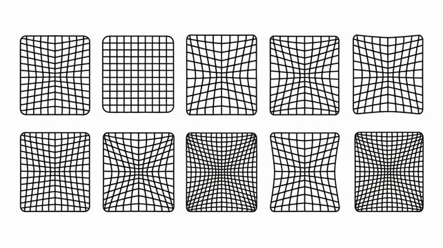 grid distortion sequence black and white line art on white background
