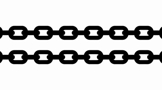 Black chain link pattern on a white background two parallel rows of connected metal loops