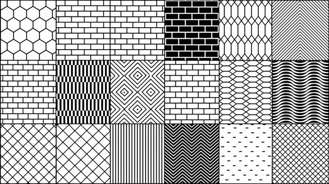 Geometric pattern collection black and white abstract tile designs in a grid arrangement