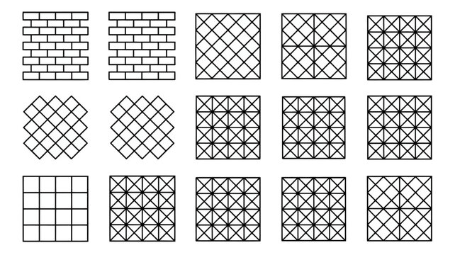 geometric patterns collection black and white line art on a white background
