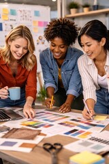 Fototapeta premium Creative women reviewing design samples together