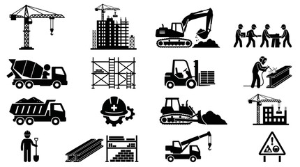 Obraz premium Construction vehicles and equipment icons.