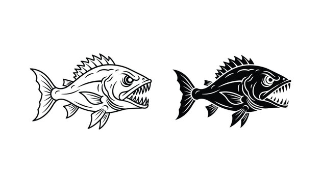 Aggressive predatory fish icon with sharp teeth for fishing and marine sport logo vector illustration