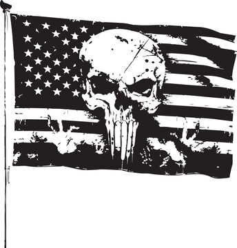Distressed American Flag Waving Skull Punisher Style Patriotic Design