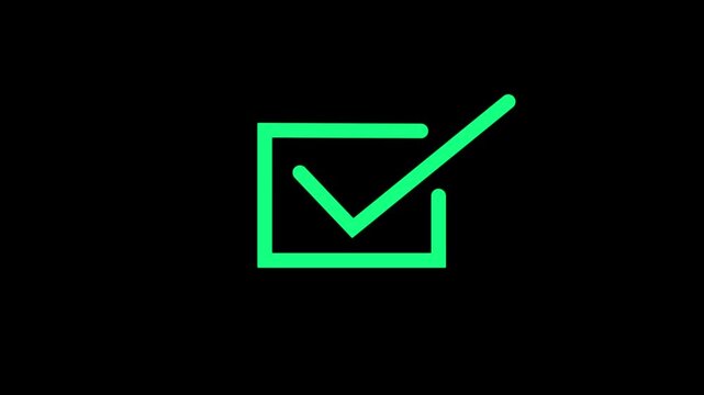 Minimalist green checkmark animation on black background, for ui ux, tick motion green success