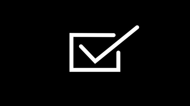 Minimalist white checkmark animation on black background, for ui ux, tick motion interface
