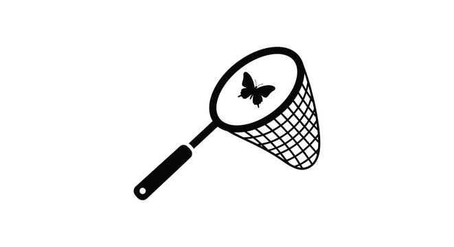 Butterfly net with insect black silhouette