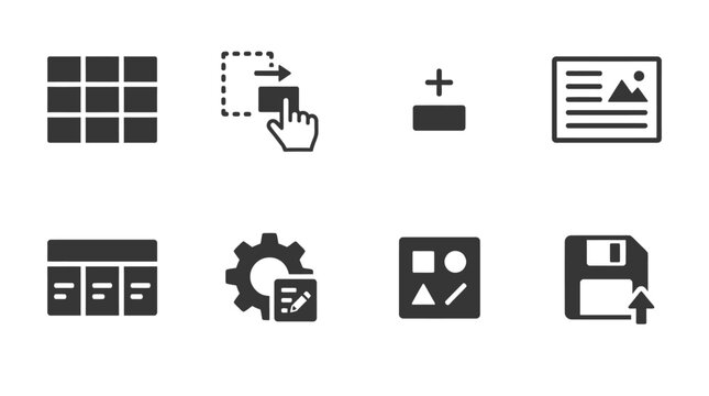 Set of eight flat vector web interface icons.