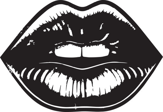 Distressed Grunge Lips Biting Lip Teeth Showing Bold Design