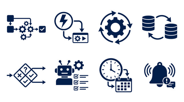 Set of automation and workflow business process icons.