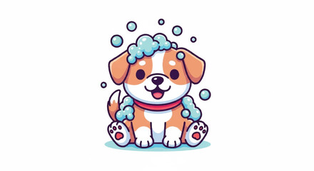 Obraz premium Cute Cartoon Dog Getting a Bath with Bubbles.