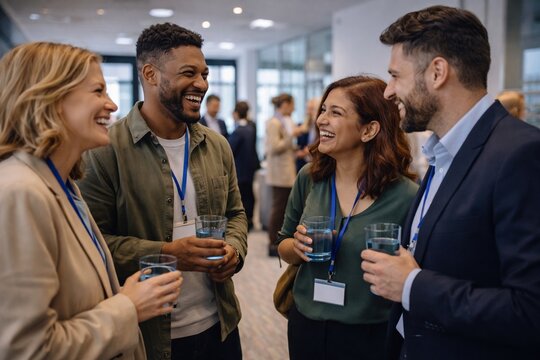 Professionals socializing during corporate networking event