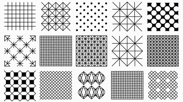 geometric patterns collection black and white line art on a white background