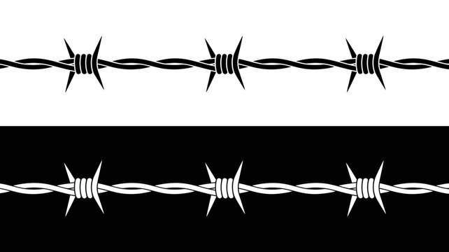 barbed wire silhouette on white and black backgrounds security fencing border design