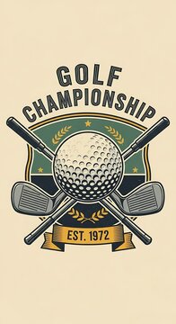 Retro crest with golf ball, crossed clubs, and "Golf Championship Est. 1972