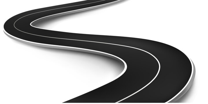 Winding road. Journey traffic curved highway. Road to horizon in perspective. Winding asphalt empty line isolated vector concept