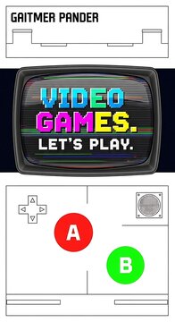 Retro video game console design with vibrant screen and buttons