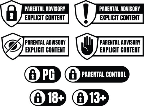Parental Advisory and Explicit Content Labels with Age Rating Protection Icons