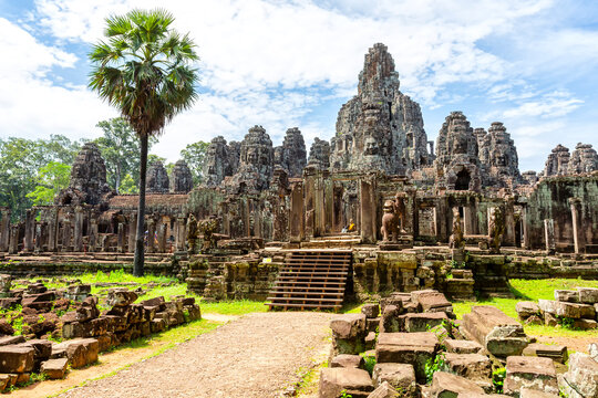 Front View of Bayon Temple in Angkor Thom, Cambodia