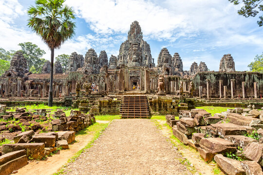 Front View of Bayon Temple in Angkor Thom, Cambodia