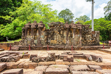 Fototapeta premium Elephant Sculptures on the Terrace of the Elephants, Angkor Thom