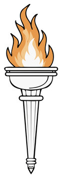 Cartoon torch with flames, burning bright, symbol of illumination and enlightenment.