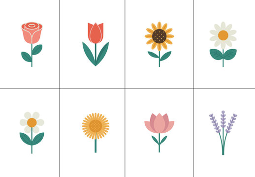 Minimal Flower Vector Illustration Set