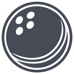 Obraz premium Bowling ball pictogram or logo template featuring four finger holes and stylized motion streaks around the edge
