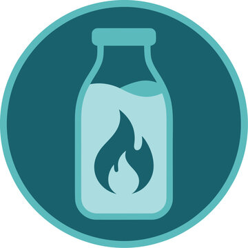 Flammable liquid bottle vector icon, teal and light blue graphic, danger warning symbol, hazardous material illustration for safety and chemical industries