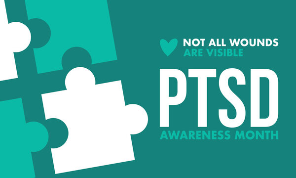 PTSD Awareness Month in June. Post Traumatic Stress Disorder. Celebrated annual in United States. Medical health care and awareness design. Poster, card, banner and background. Vector illustration