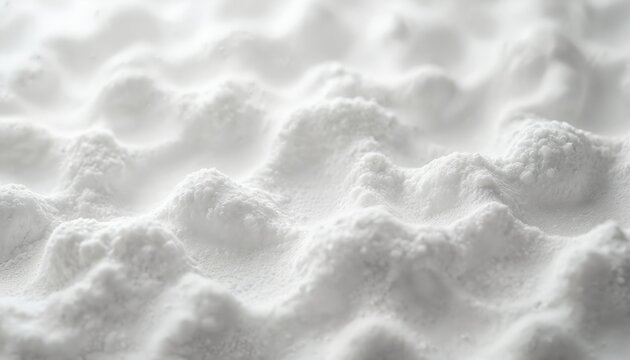 White foam macro texture background. Soft light illuminates tiny bubbles and peaks. Clean surface creates abstract wavy patterns. Ideal for packaging or design.
