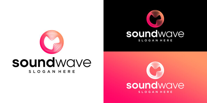 Abstract Sound Wave Circle Logo Design with Pink Orange Gradient, Modern Audio Waveform Logo Template for Music Studio and Podcast, Soundwave Vector Logo Concept with Dynamic Circular Lines, Digital A