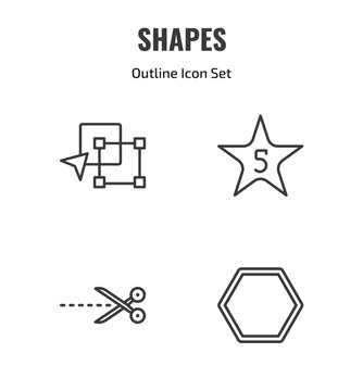 shapes outline icon set. thin line paint selection, star with number five, cut here, poligon icons. editable vector