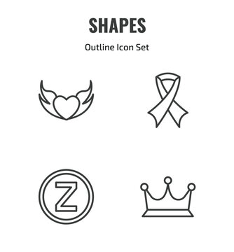 shapes outline icon set. thin line devil heart with wings, , z, royalties icons. editable vector
