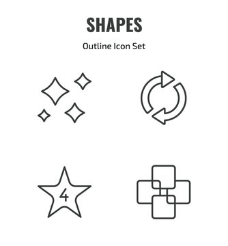shapes outline icon set. thin line morning star, rotate circle, star with number four, four squares icons. editable vector