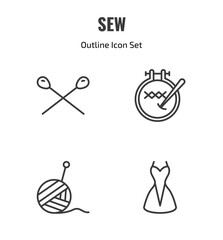 Fototapeta premium sew outline icon set. thin line knitting neddles, embroidery hoop, wool ball, clothing icons. editable vector