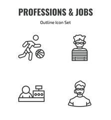 Fototapeta premium professions & jobs outline icon set. thin line basketball player, thief, cashier, bouncer icons. editable vector