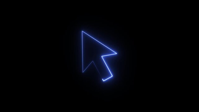 Blue Glowing Neon motion Mouse Cursor Arrow  Icon Isolated on Black Background.